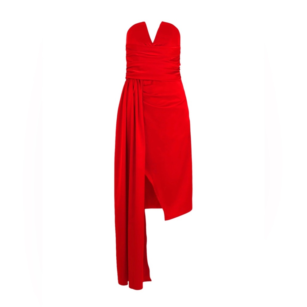 Bandeau draped side split midi dress